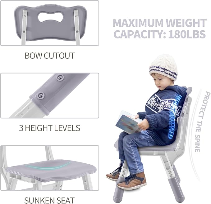 Kids Table and 4 Chairs Set, Height-Adjustable Toddler Table and Chairs Set with Graffiti Desktop, 23.6''L x 23.6''W Children Activity Table for Daycare, Classroom, Home