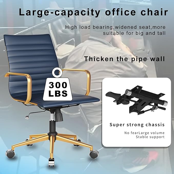 Executive Desk Chair Ergonomic Swivel Office Chair with Armrests and Wheels Heavy Duty Chair for Home Office Comfortable Wide Seat for Women and Men ,Gold Navy
