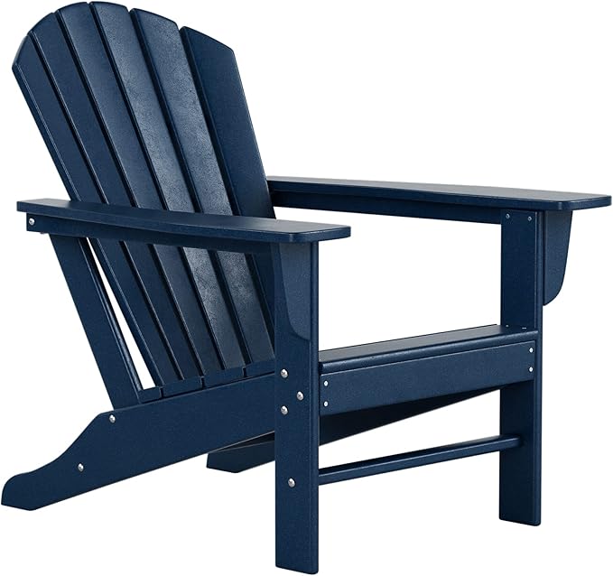 Costaelm Outdoor Adirondack Chair, HDPE Patio Chair, Weather Resistant Lawn Firepit Outside Chairs for Porch, Poolside, Garden, Backyard Deck, Navy Blue