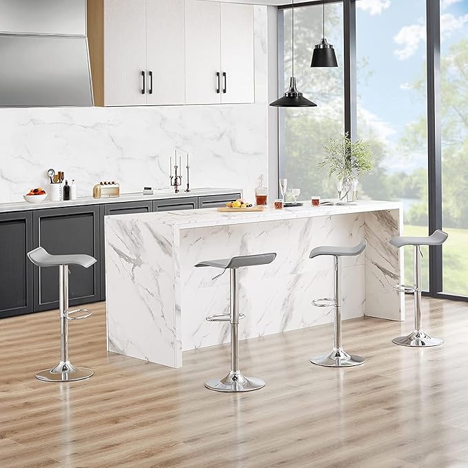 VECELO Bar Stools Set of 2, Adjustable Barstools, Counter Height Bar Stools, Modern Armless PVC Stools Swivel Bar Chairs, Light Grey