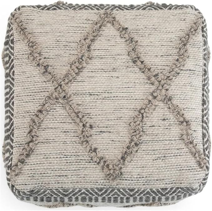 SIMPLIHOME Sweeney Boho Square Pouf in Grey, Natural Handloom Woven Pattern for the Living Room, Bedroom and Kids Room