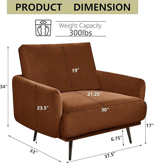 Oversized Accent Chair for Living Room Chairs Reading Arm Chair Comfy Modern Single Sofa Side Chairs with Metal Legs & Soft Cushion for Bedroom, Waiting Room (Velvet Reddish, Set of 2)