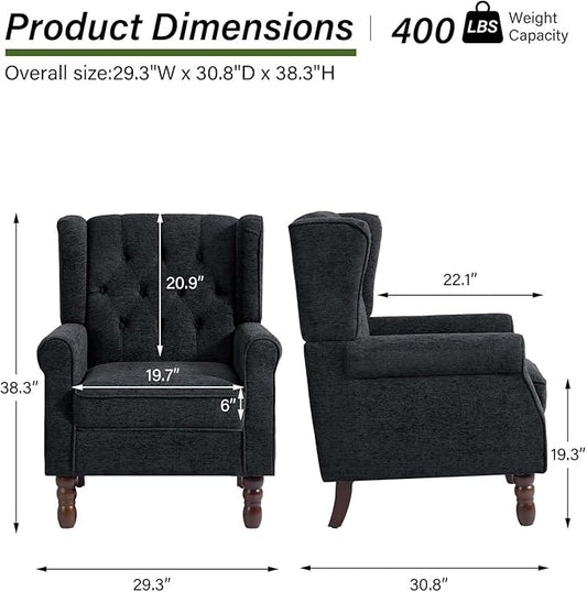Accent Chair, Upholstered Armchair with Button Tufted High Back & Solid Wood Legs, Comfy Wingback Reading Single Sofa Chair for Small Spaces, Living Room, Bedroom (Blue, Set of 2)