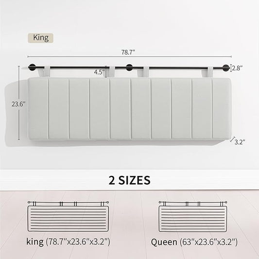 UEV King Headboard Only, Wall Mounted Hanging Upholstered Bed Head Board, Modern Vertical Channel Design of Fine Linen, Elegant Light Yellow Fluted Headboard for Bedroom (Light Yellow, Queen Size)