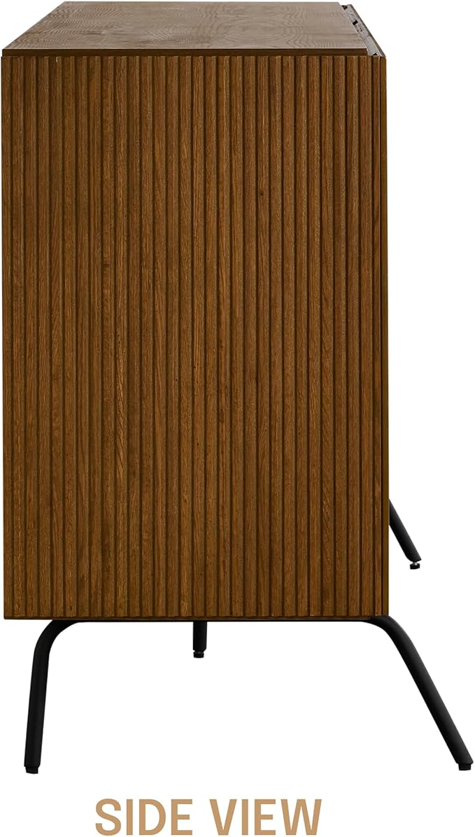 NTC Veil Modern Sideboard with 3 Doors, Buffet Cabinet with Vertical Groove Design and Metal Legs, Storage Cabinet for Living Room, and Hallway, Effortless Assembly - Rustic Oak