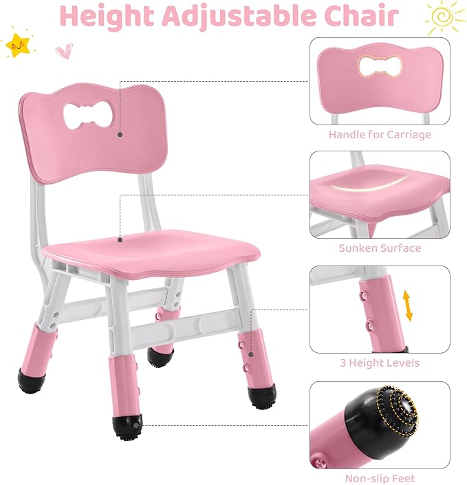4 in 1 Kids Table and 2 Chairs Set with Storage, Toddler Table and Chair Set for Kids Ages 3-10, Graffiti & Building Blocks Double-Sided Tabletop (Pink, 2 Chairs)