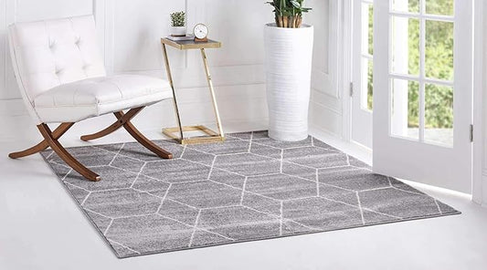 Unique Loom Trellis Frieze Collection Area Rug - Geometric (7' 10" Square, Light Gray/ Ivory)
