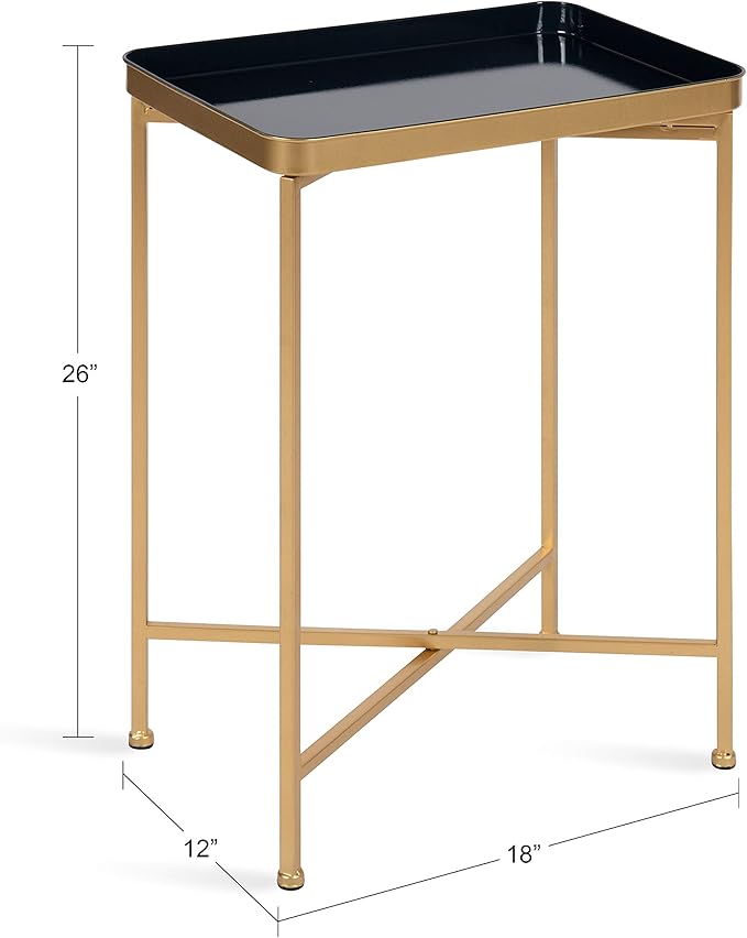 Kate and Laurel Celia Modern Tray Side Table, 18 x 12 x 26, Navy Blue and Gold, Foldable Rectangular End Table for Storage and Display