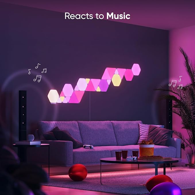 Nanoleaf Shapes LED Wall Lights, RGBW Smart Wall Panels with 16M+ Color, Compatible with Alexa & Google Assistant, Music Sync, DIY Gaming Light for Home Decor (Hexagons Smarter Kit 7 Pack)