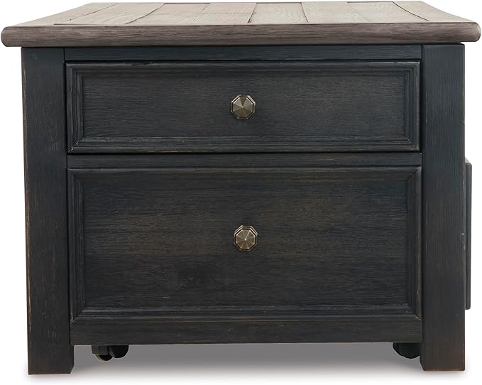 Signature Design by Ashley Tyler Creek Rustic Farmhouse Lift Top Coffee Table with Drawers, Brown & Black