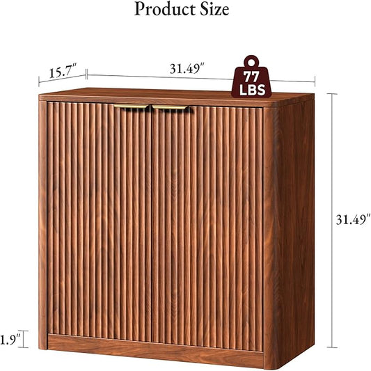 Evermagin 63" Walnut Buffet Cabinet with Storage, Large Sideboard Cabinet, Mid Century Modern Accent Credenza, Fluted Console Table with Doors for Dining Room, Kitchen, and Living Room