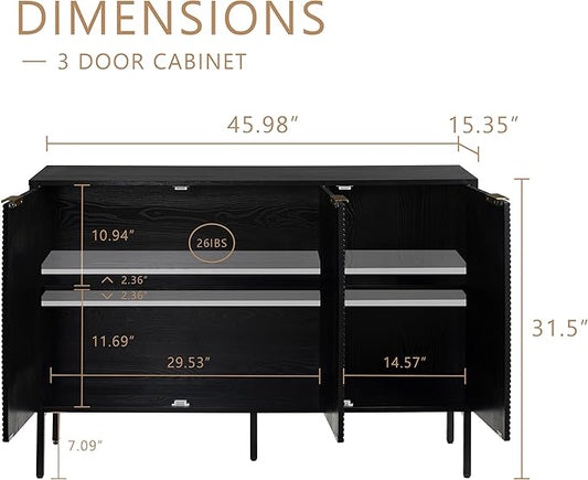 Sideboard Buffet Cabinet Set of 2, Modern Storage Cabinets with Doors and Shelves, Wooden Fluted Cabinet for Living Room, Entryway, Kitchen (2, Embossed Black)