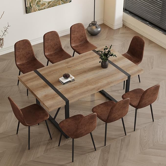 Dining Table Set for 8,Dining Room Table Set for 8,71'' Kitchen Table and Suede Nap Fabic Chairs Set of 8,8 Chair Dining Table Set for Kitchen Dining Room
