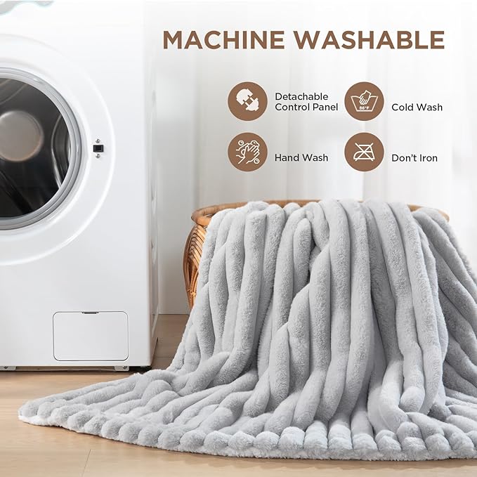 Westinghouse Electric Blanket Full Size, Super Cozy Luxury Faux Fur & Sherpa Heated Blanket with 10 Heating Levels & 1-12 Hours Auto Off, Fast Heating Blanket, Machine Washable, 80x 84 Inch Light Grey