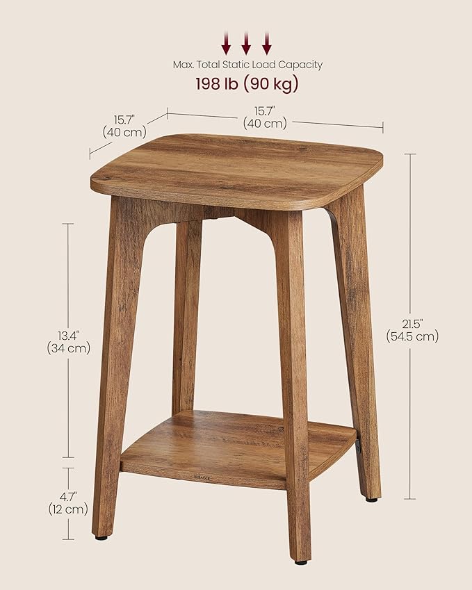 VASAGLE MAEZO Collection - Side Table, 2-Tier Small Square End Table, Nightstand with Tapered Legs, Curved Transitions, for Small Spaces, Living Room, Bedroom, Honey Brown ULET236K01