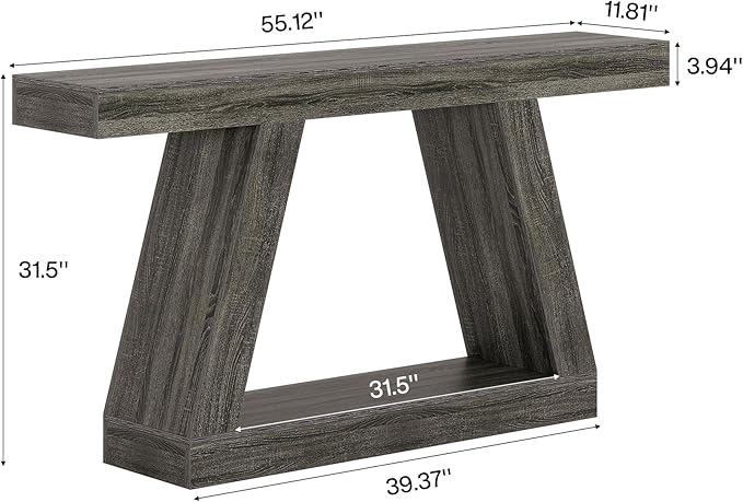Tribesigns Farmhouse Console Table, 55-Inch Rustic Sofa Table with Storage, Industrial Wooden Entryway Table for Hallway, Living Room, Gray