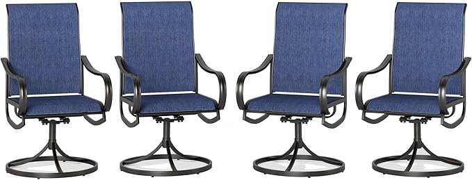 PHI VILLA Patio Swivel Dining Chairs Set of 4, All Weather Outdoor Chair with Textilene Mesh Fabric & Black Metal Frame for Outdoor Lawn Garden Poolside (Blue)