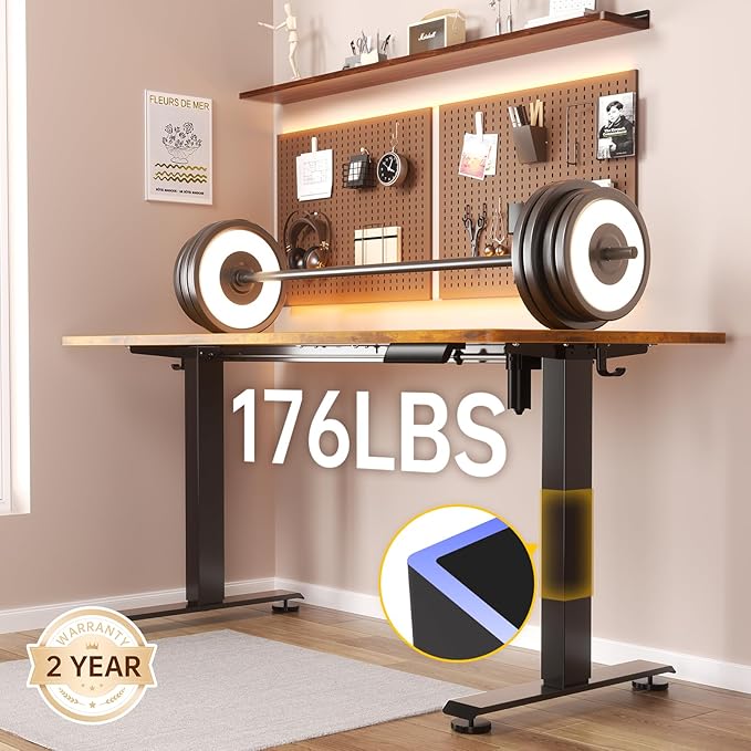 Veken 47.2" Standing Desk, Adjustable Height Office Desk with Wood Desktop, Computer Table for Home Work, Study and Gaming, Small Spaces, Modern Furniture,Brown