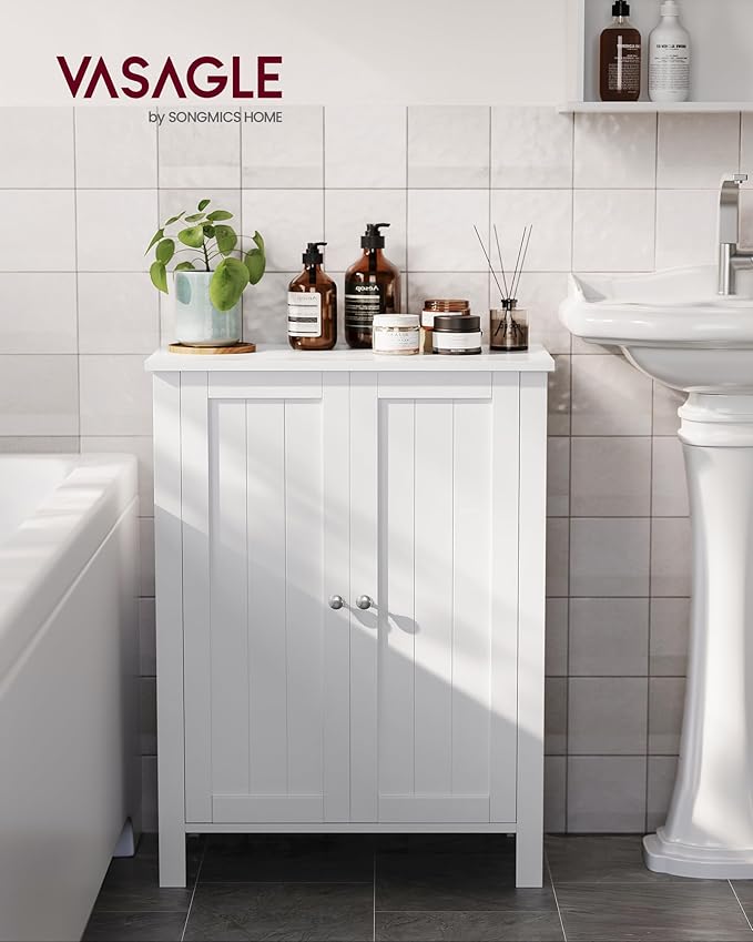 VASAGLE Floor Storage Cabinet, Freestanding Storage Unit with 2 Adjustable Shelves, for Bathroom Living Room Dining Kitchen, 11.8 x 23.6 x 31.5 Inches, White UBCB60W