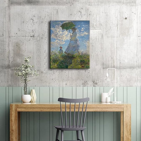 Wieco Art Woman with a Parasol Madame Monet and Her Son Canvas Prints Wall Art of Claude Monet Famous Classic Oil Paintings Reproduction Gallery Wrapped People Pictures