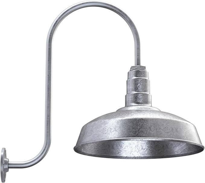Steel Lighting Co. Gardena Barn Light | Outdoor Wall Mounted | 16" Dome | Upslope Gooseneck | Farmhouse Light Made in America | Galvanized Exterior/Galvanized Interior