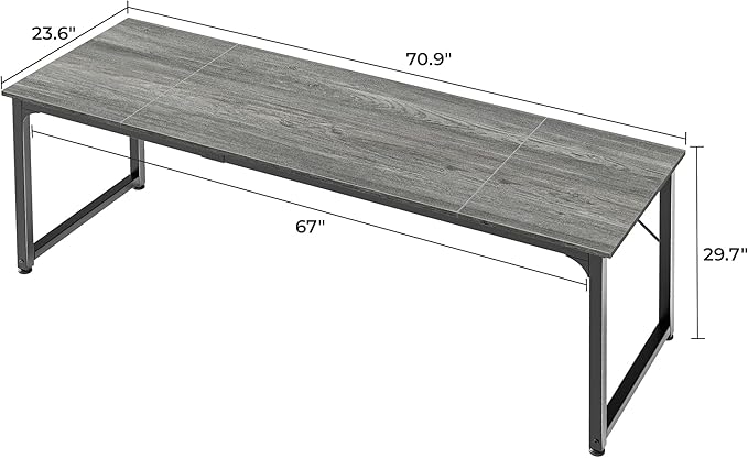 Huuger Computer Desk, 70 Inch Office Desk, Gaming Desk with Storage, Writing Desk Work Desk for Home Office, Study, Long Simple Desk, Large Legroom, Metal Frame, Grey