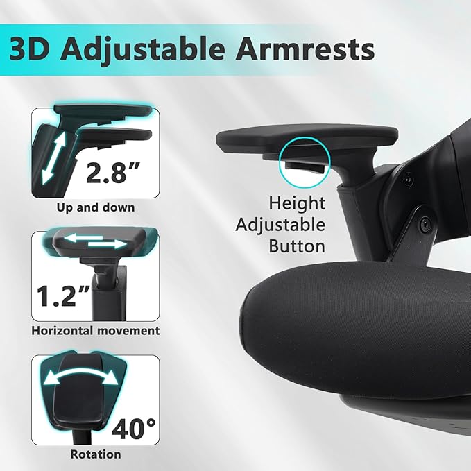 CLATINA Ergonomic High Swivel Executive Chair with Adjustable Height Head 3D Arm Rest Lumbar Support and Upholstered Back for Home Office Black Mesh 2 Pack