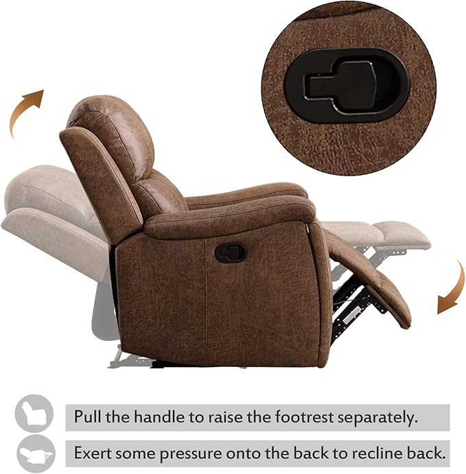CANMOV Leather Recliner Chair Set of 2, Classic and Traditional Manual Recliner Chair with Overstuffed Arms and Back, Manual Single Sofa with Concealed Cup Holders,Nut Brown