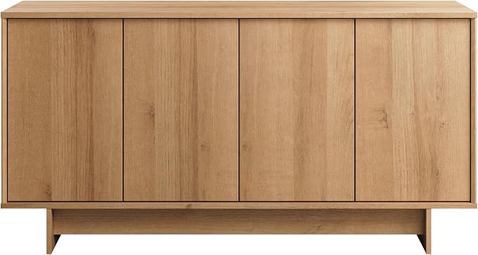 Prepac Natural Oak Finnley Sideboard Cabinet Buffet Cabinet with Storage Accent Cabinet for Living Room, Kitchen, Entryway Cabinet with Adjustable Shelves Push Latch System 16" D x 61.5" W x 30.75" H