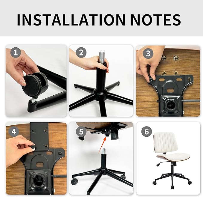 Small Home Office Chair - Armless Mid Back Desk Chair with 360° Swivel and Wheels, PU Upholstered Height Adjustable Modern Walnut Computer Chair for Home, Office Meeting Room - Black
