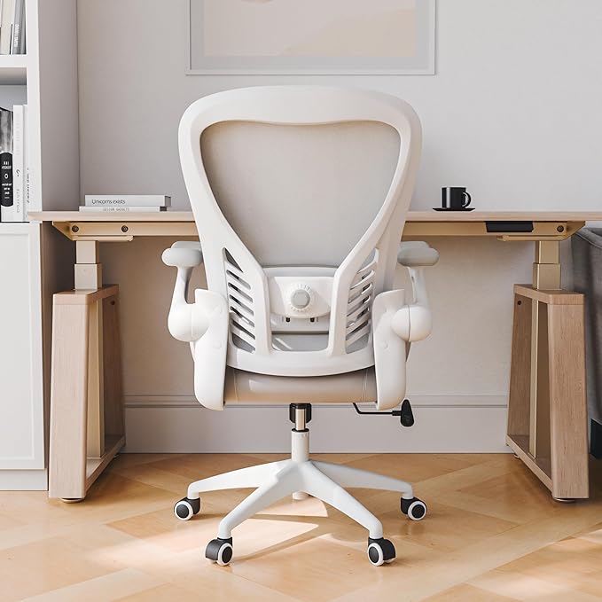 EUREKA ERGONOMIC Leather Desk Chair, PU Leather Office Chair with Wheels and 3D Adjustable Armrests, Executive Office Chair, Ideal for Home and Office, Greige
