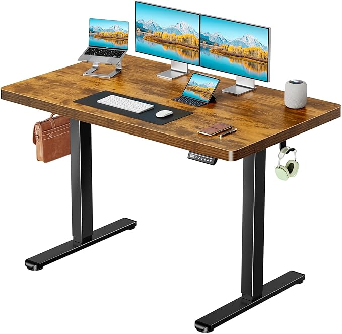 Marsail 55 x 30 Electric Standing Desk with One-Piece Desktop, Sit Stand Desk with Thickened Tabletop, Height Adjustable Stand Up Desk with Cable Management for Home Office(Frame+Desktop, 2 Packages)