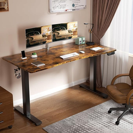 Veken 55 x 28 Inch Electric Standing Desk with Adjustable Height, Sit to Stand Computer Table for Study, Work or Gaming, Home Office Desk Brown