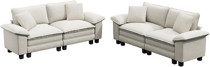 PHI VILLA Cloud Modular Couches Sets, 2 Pieces Sectional Loveseat Sofa Set, 4-Seater Comfy Couch for Living Room Apartment, Chenille Fabric, Beige