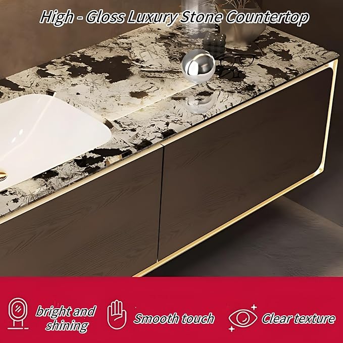 48IN Bathroom Vanity Set with a Single Sink - Embedded Sensor Light Strip & Large Capacity Floating Cabinet | Modern Bathroom Vanities with Defogging Mirror Surface & LED Lighting (Mirror)