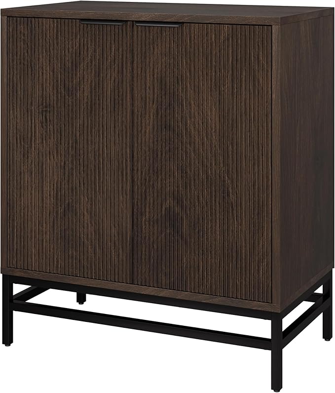 Henn&Hart 28" Fluted Wooden Accent Cabinet, Modern Ribbed Sideboard Buffet Cabinet with 2 Doors and an Adjustable Shelf for Living Room, Dining Room, Bedroom or Entryway, Alder Brown