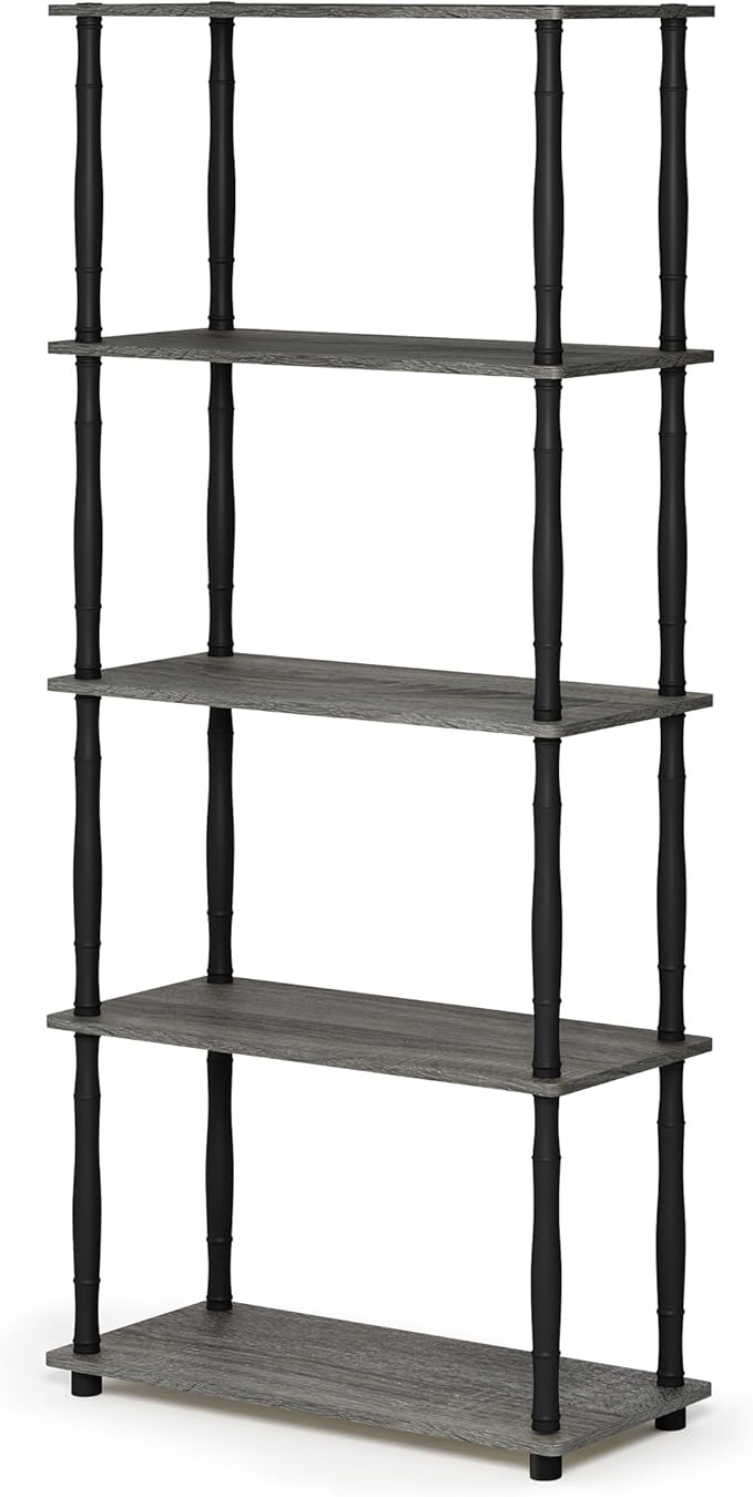 Furinno Turn-N-Tube 5-Tier Multipurpose Shelf Display Rack with Classic Tubes, French Oak Grey/Black