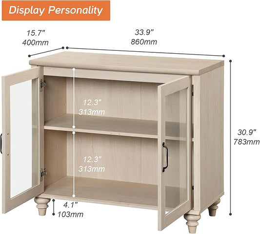 WAMPAT 5 Tier Bookshelf 72" Tall Bookcase with Glass Doors,Large Farmhouse Display Book Shelf with Adjustable Shelves and Storage Cabinet,Library Wood Bookshelves for Living Room,Kitchen, Light Oak