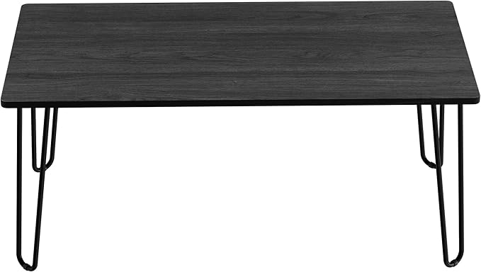 Coffee Table with Hairpin Legs - Modern Industrial Style Home Decor - Woodgrain-Look and Steel Accent Living Room Furniture by Lavish Home (Black)