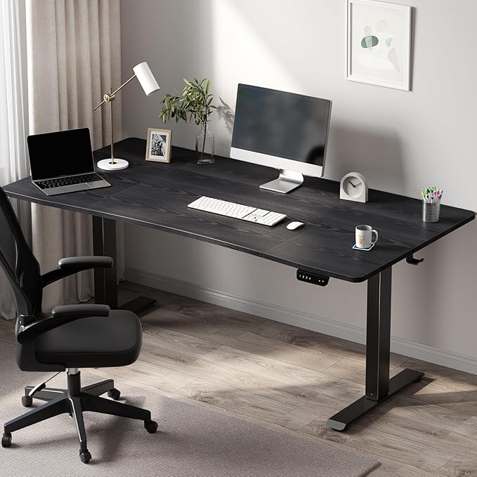 Veken 63 x 28 Inch Electric Standing Desk with Adjustable Height, Sit to Stand Computer Table for Study, Work or Gaming, Home Office Desk Black