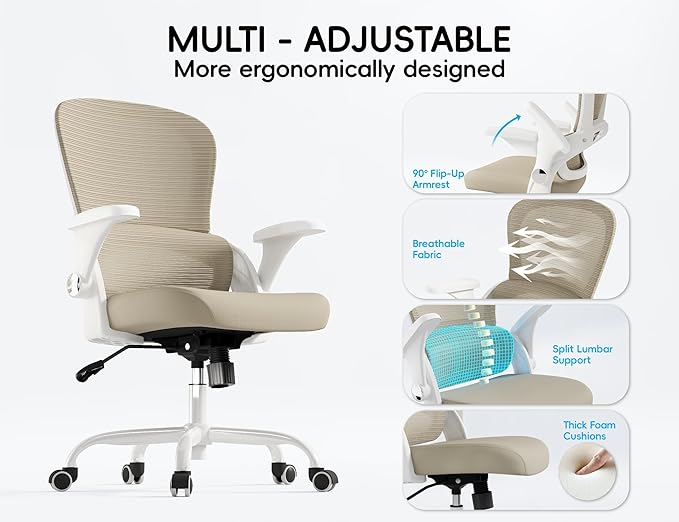 TRALT Office Chair - Ergonomic Office Chair with Back Support, Home Office Desk Chairs, Comfy Desk Chair, Computer Chair, 330lbs Wide Seat Big and Tall Office Chairs for Office Workers (Beige)