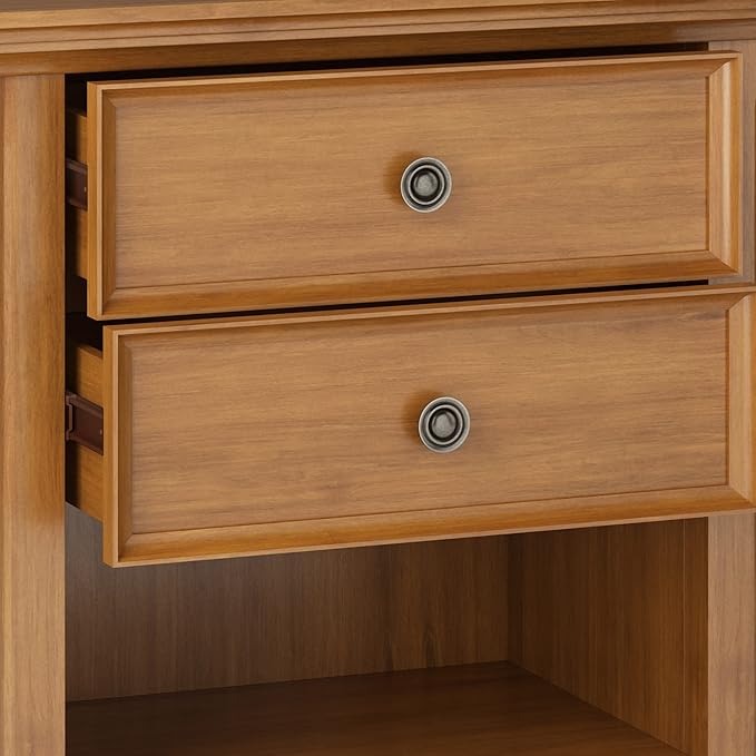 SIMPLIHOME Amherst SOLID WOOD 24 Inch Wide Traditional Bedside Nightstand Table in Light Golden Brown, For the Living Room and Bedroom