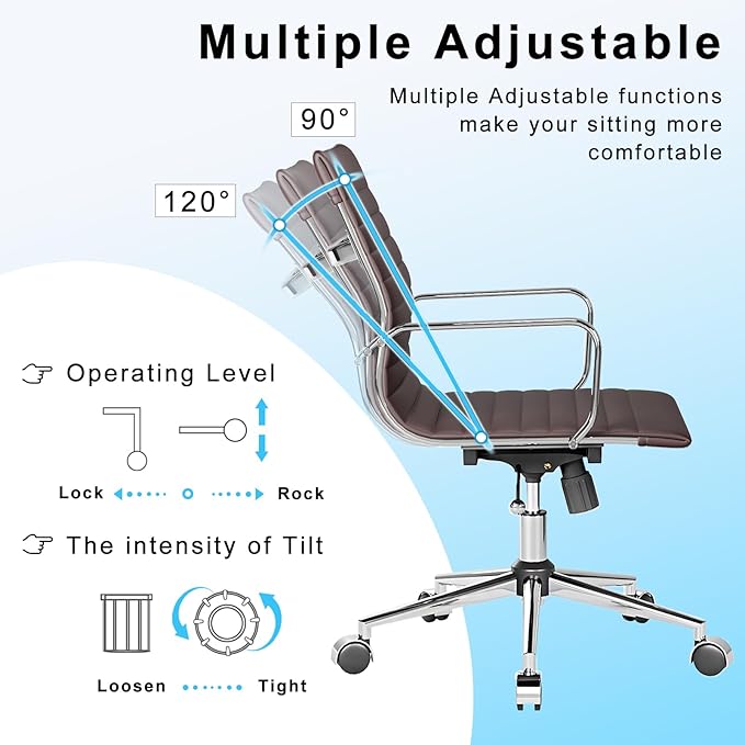 Arm Chair Ergonomic Office Chair with Wheels and Armrests Adjustable Heavy-Duty Swivel Chair for Home and Office Wide 22.83in Seat for Women and Men,Brown