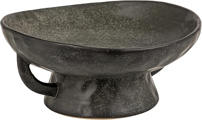 Creative Co-Op Stoneware Footed Pedestal/Bowl with Handles, Reactive Glaze, Black