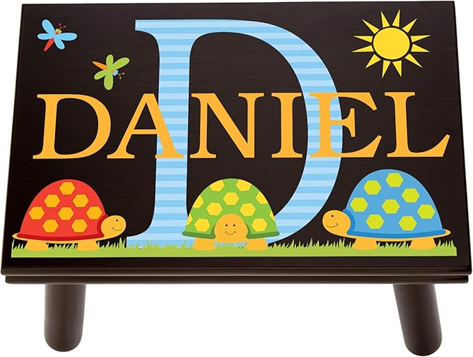 Let’s Make Memories Personalized My Own Name Step Stool - Children’s Step Stool - Sturdy Wood – Non-Toxic Paint, Sealer - Turtle Design - Espresso - 14’Wx9.25”Lx8.75”H - Ages 3+