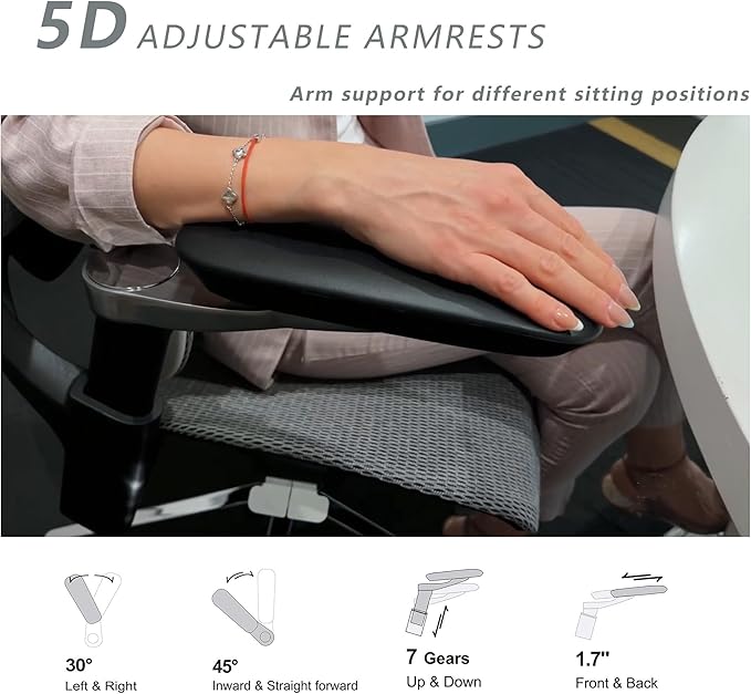 Ergonomic Office Chair, Mesh Home Office Desk Chair with Adjustable Lumbar Support, Computer Chair with Headrest, 5D Armrest,90-130°Tilt, 300lbs BIFMA Certified, Model Zen (Grey)