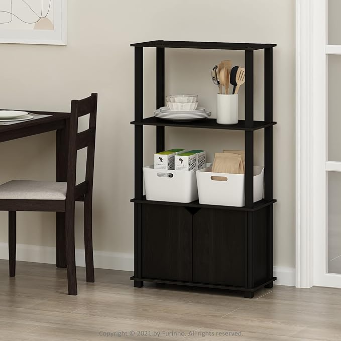 Furinno Brahms 4-Tier Multipurpose Bookcase/Bookshelf/Display Shelf/Display Rack with Door, Espresso/Black