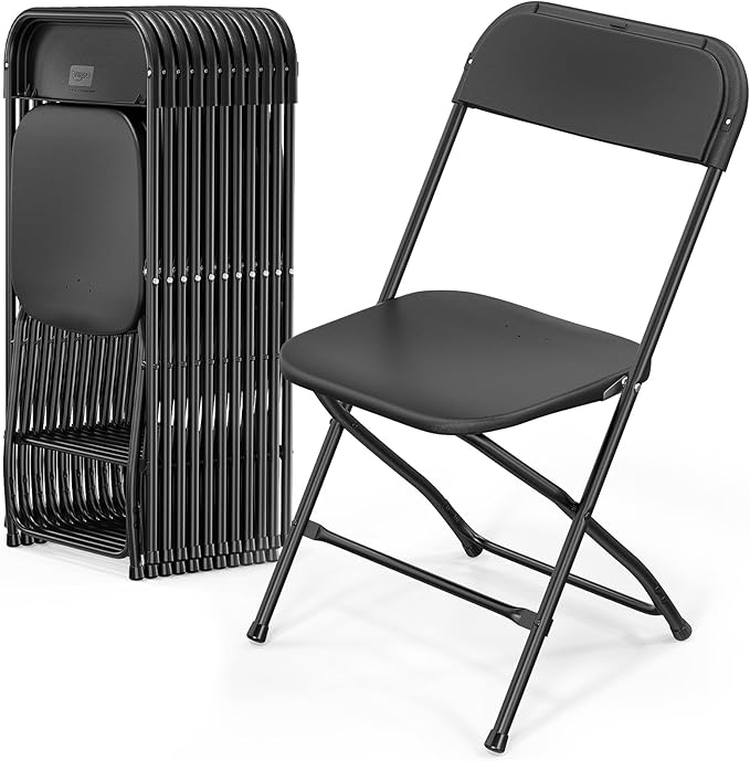 VINGLI 12 Pack Black Plastic Folding Chair, Indoor Outdoor Portable Stackable Commercial Seat with Steel Frame 350lb. Capacity for Events Office Wedding Party Picnic Kitchen Dining