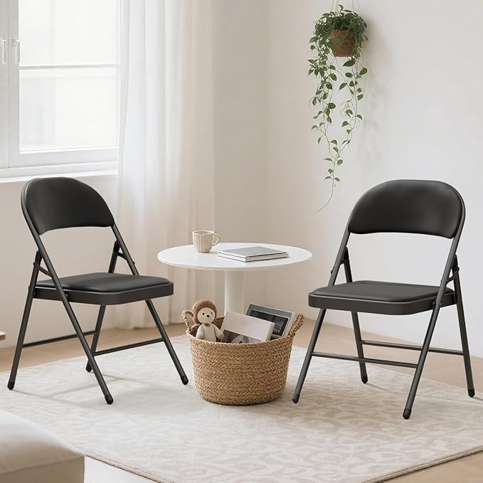 18 Pack Black Folding Chairs with Padded Cushion for Outside, Portable Stackable Commercial Metal Foldable Chairs with Steel Frame for Home Events Office Wedding Party, 350lbs Capacity
