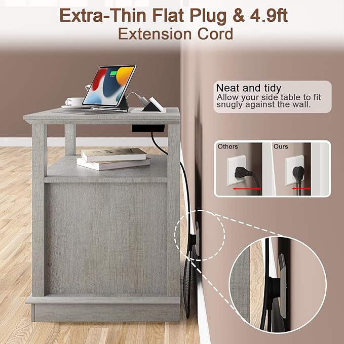 HIFYOBRO Large End Table Set of 2, 2 Drawers and Hidden Charging Station, Type-C & USB Port & Power outlets, Wooden End Table, Side Table with Storage for Living Room and Bedroom